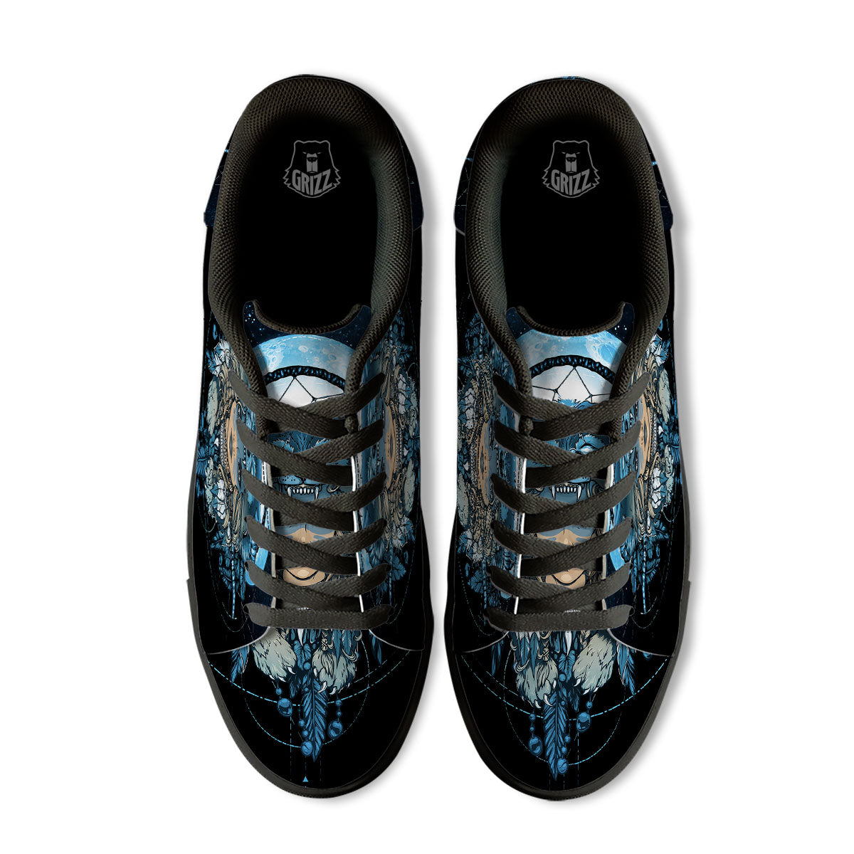 Wolf Girl Native American Print Black Low Top Sneakers-grizzshop