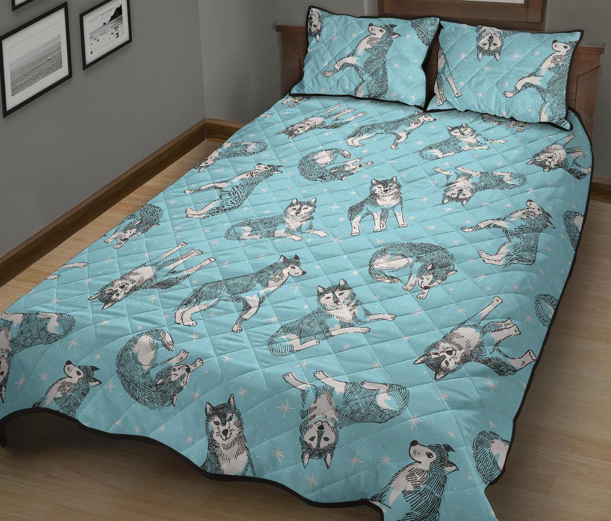 Wolf Hand Drawn Pattern Print Bed Set Quilt-grizzshop