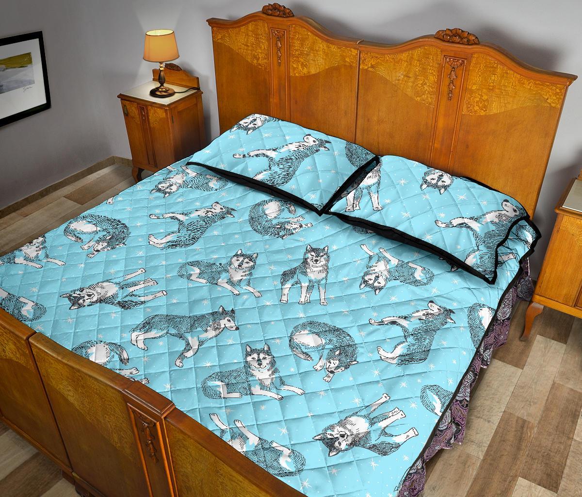 Wolf Hand Drawn Pattern Print Bed Set Quilt-grizzshop