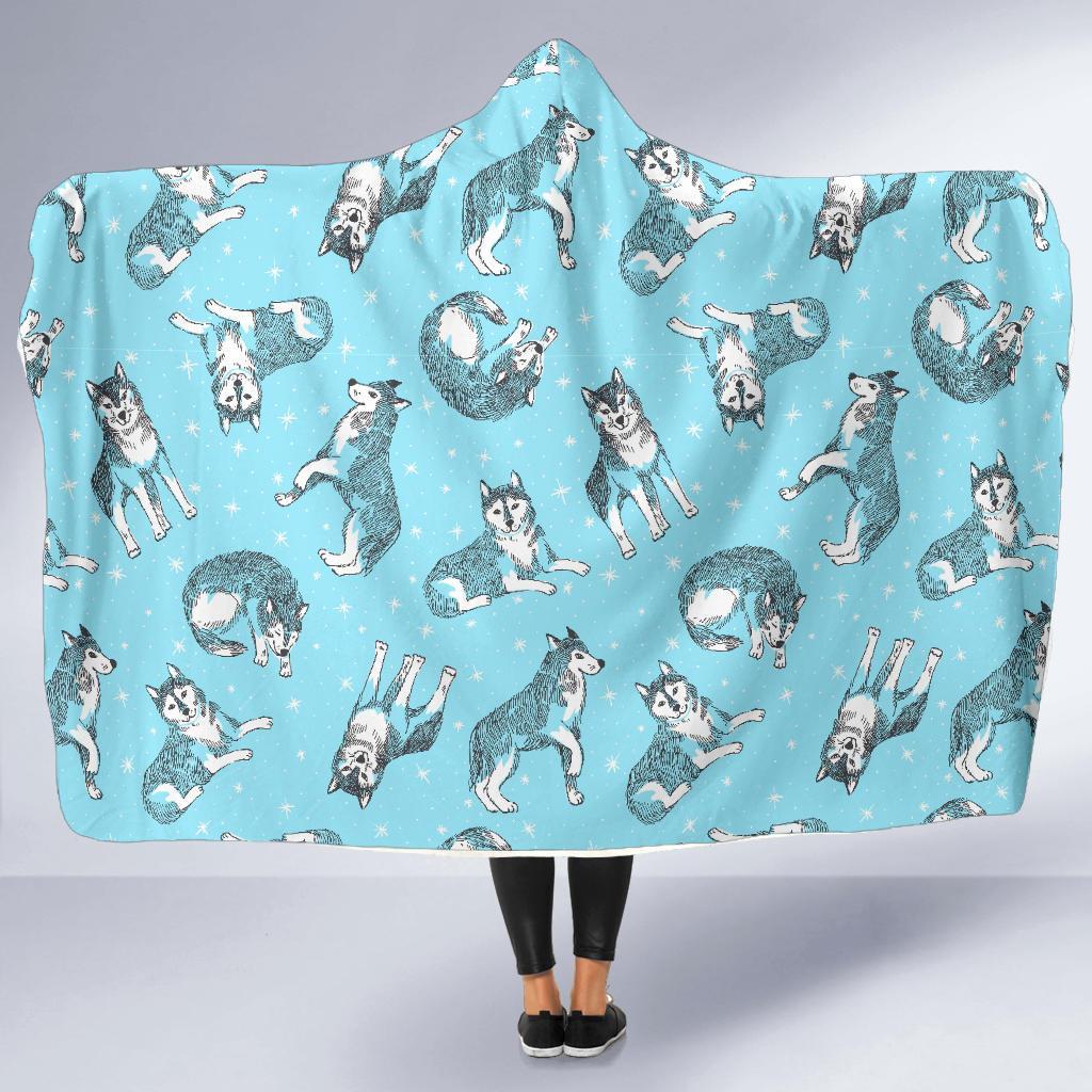 Wolf Hand Drawn Pattern Print Hooded Blanket-grizzshop