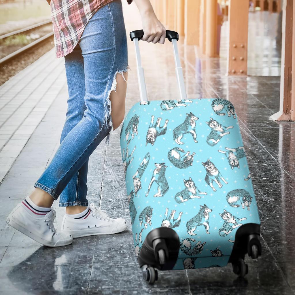 Wolf Hand Drawn Pattern Print Luggage Cover Protector-grizzshop