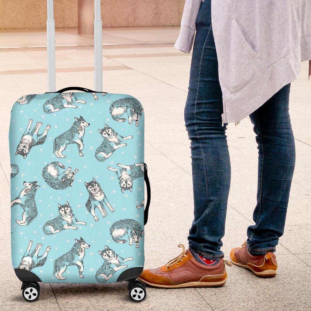 Wolf Hand Drawn Pattern Print Luggage Cover Protector-grizzshop