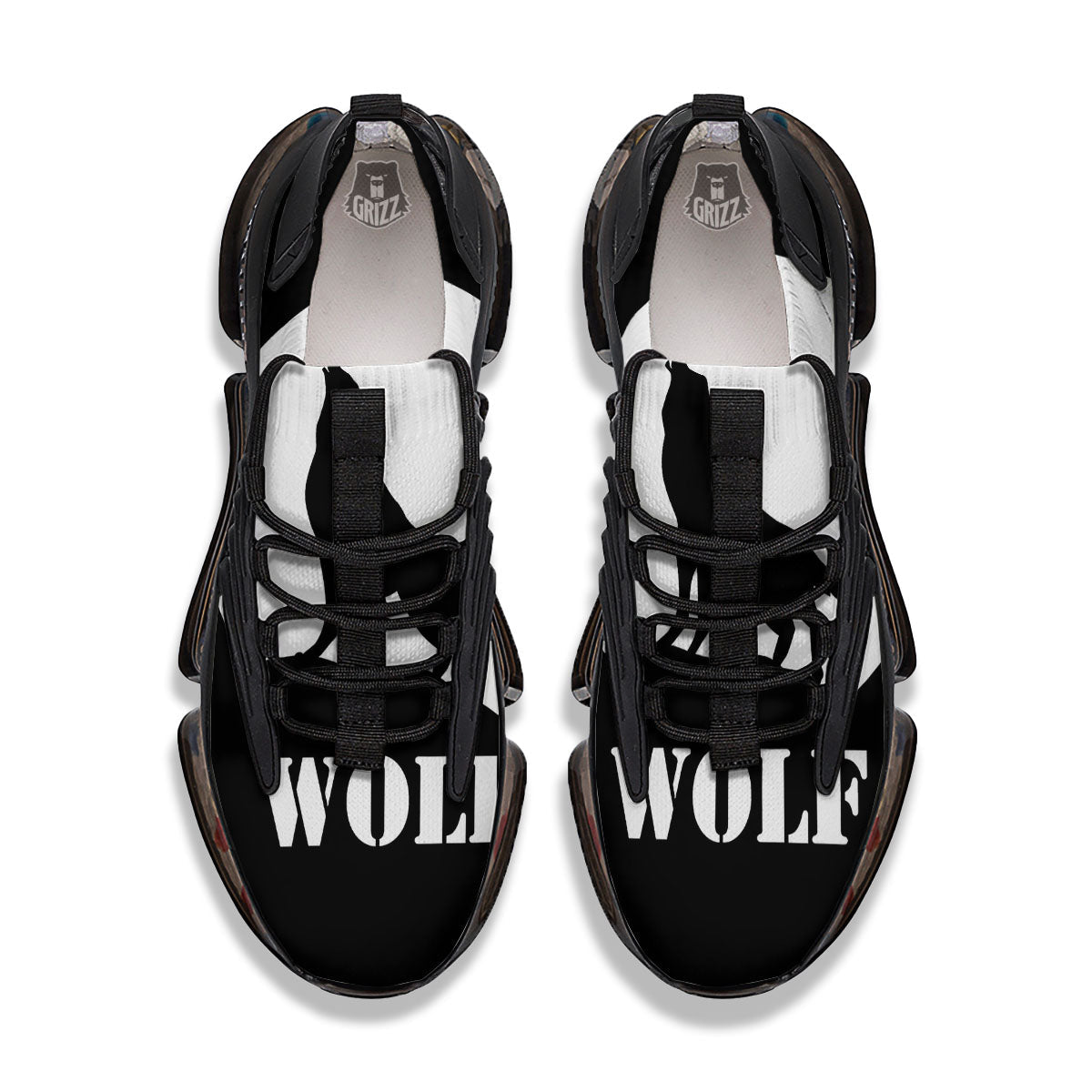 Wolf Howling Monochrome Print Black Gym Shoes-grizzshop