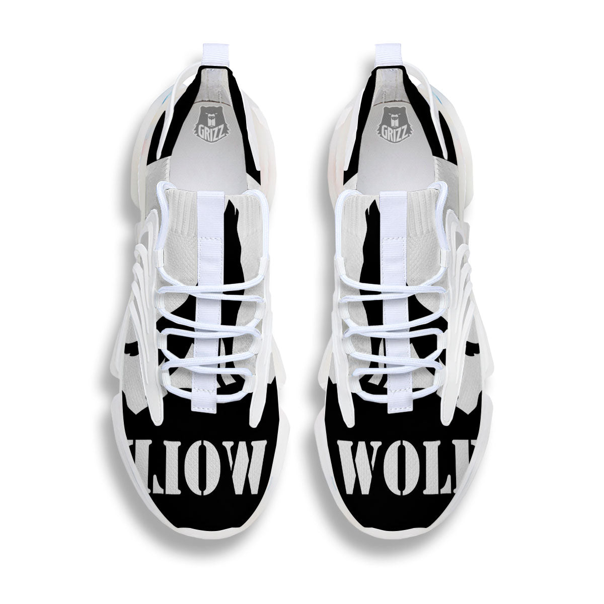 Wolf Howling Monochrome Print White Gym Shoes-grizzshop
