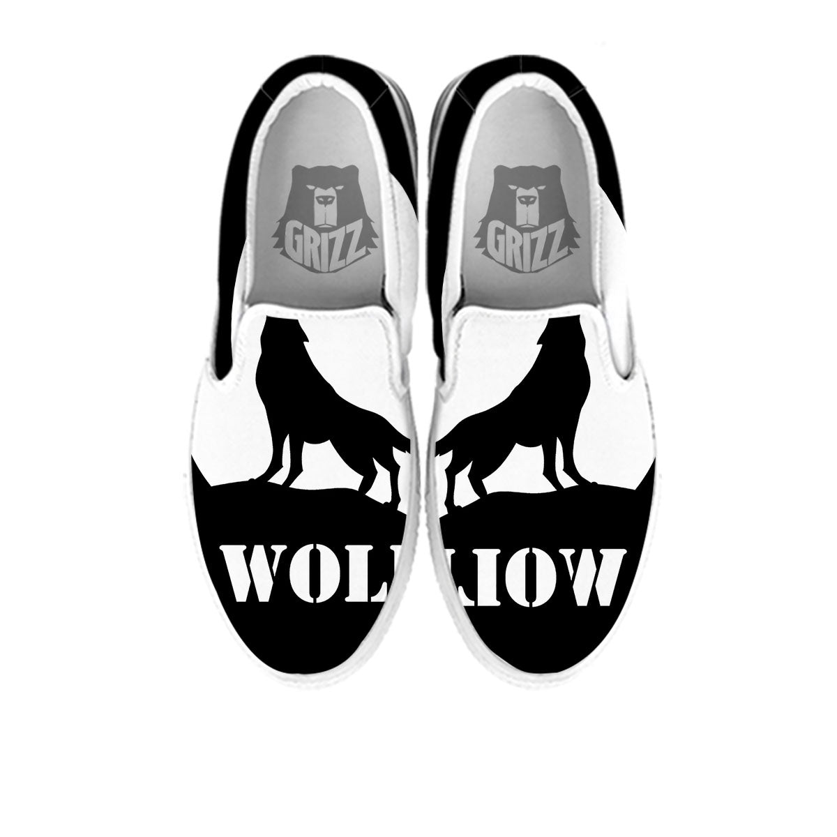 Wolf Howling Monochrome Print White Slip On Shoes-grizzshop