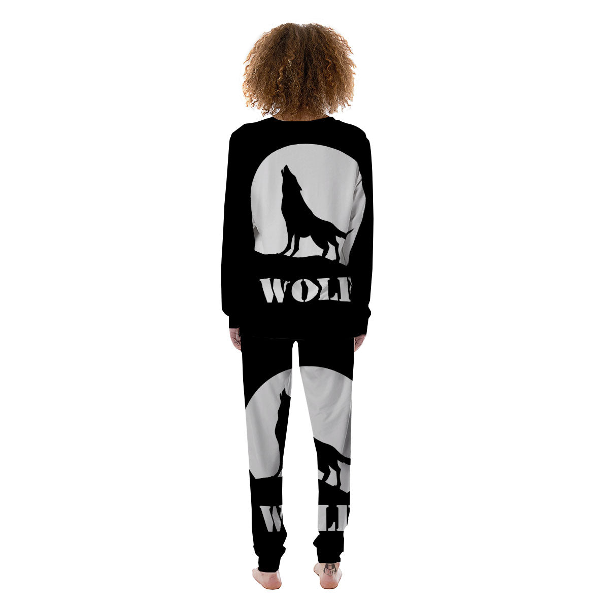 Wolf Howling Monochrome Print Women's Pajamas-grizzshop