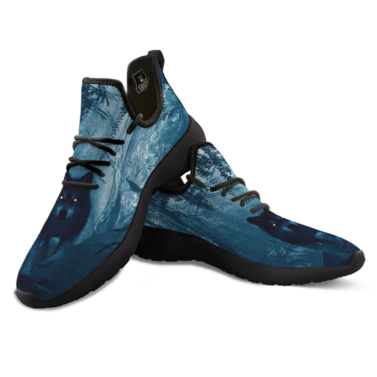 Wolf Jungle Print Black Athletic Shoes-grizzshop