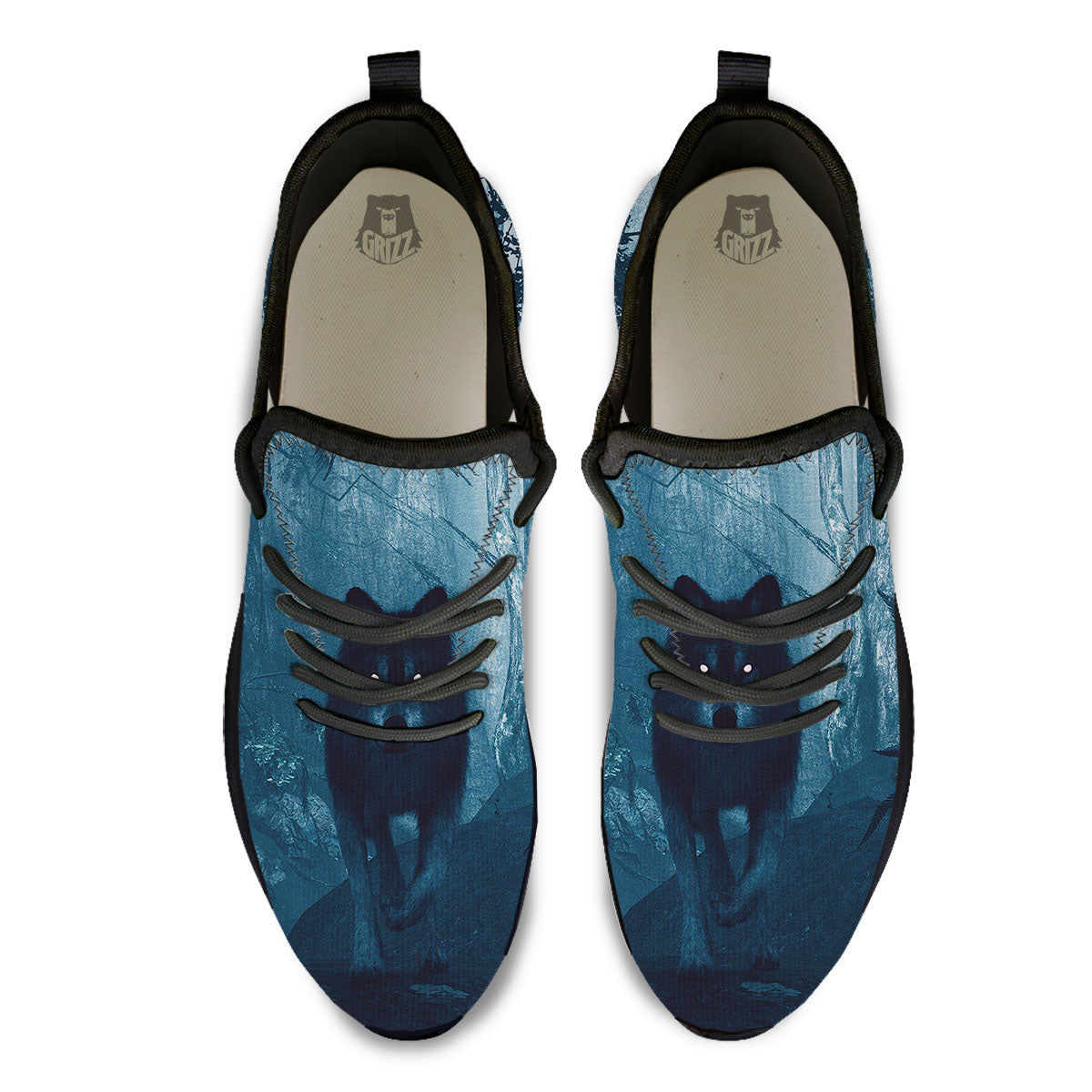 Wolf Jungle Print Black Athletic Shoes-grizzshop