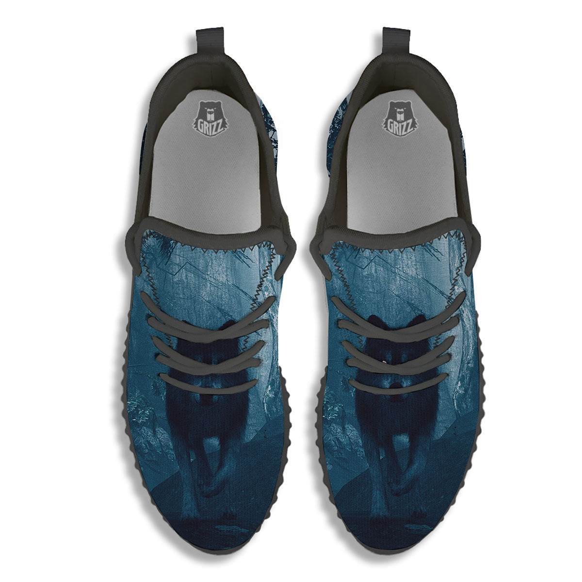 Wolf Jungle Print Black Walking Shoes-grizzshop