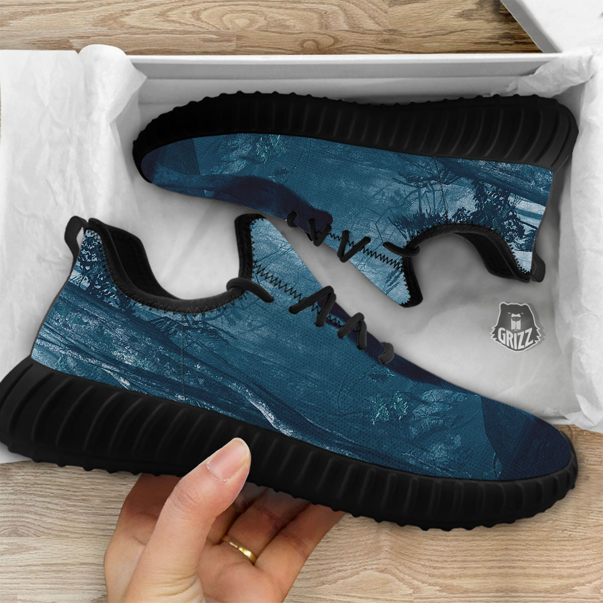 Wolf Jungle Print Black Walking Shoes-grizzshop