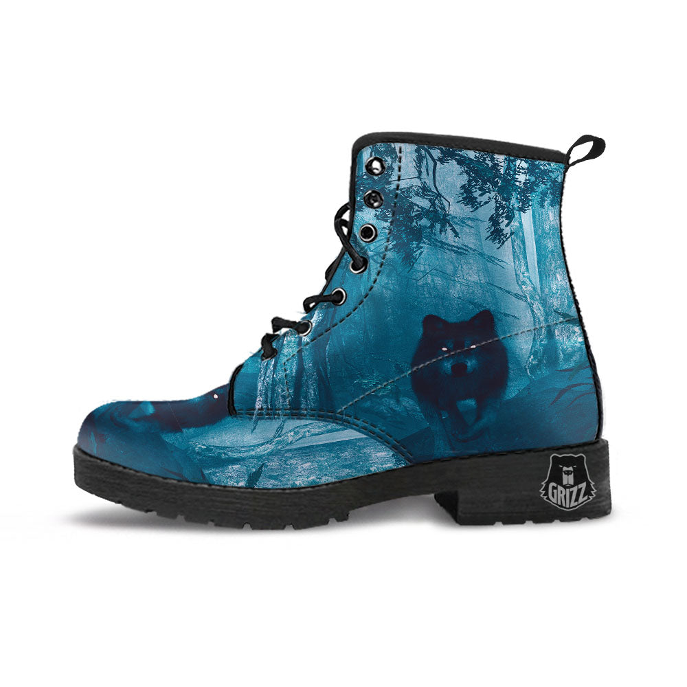 Wolf Jungle Print Leather Boots-grizzshop