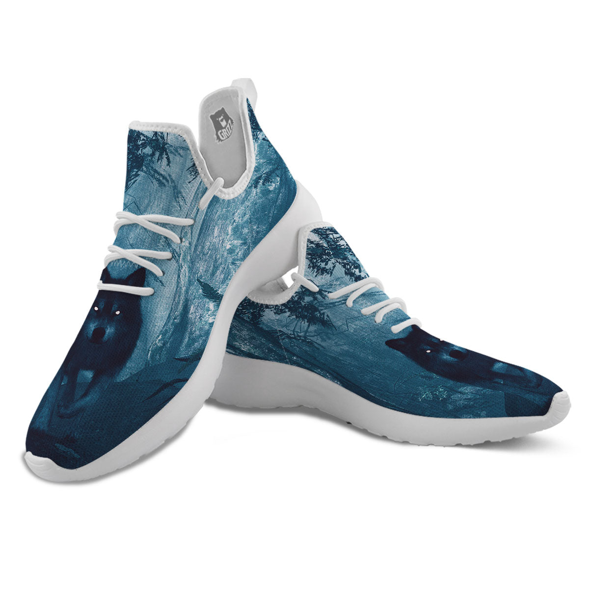 Wolf Jungle Print White Athletic Shoes-grizzshop