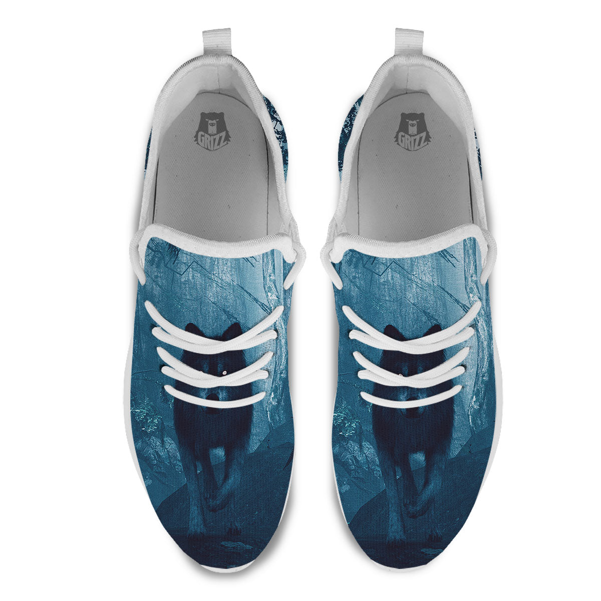 Wolf Jungle Print White Athletic Shoes-grizzshop