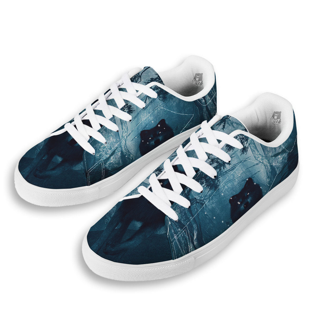 Wolf Jungle Print White Low Top Sneakers-grizzshop