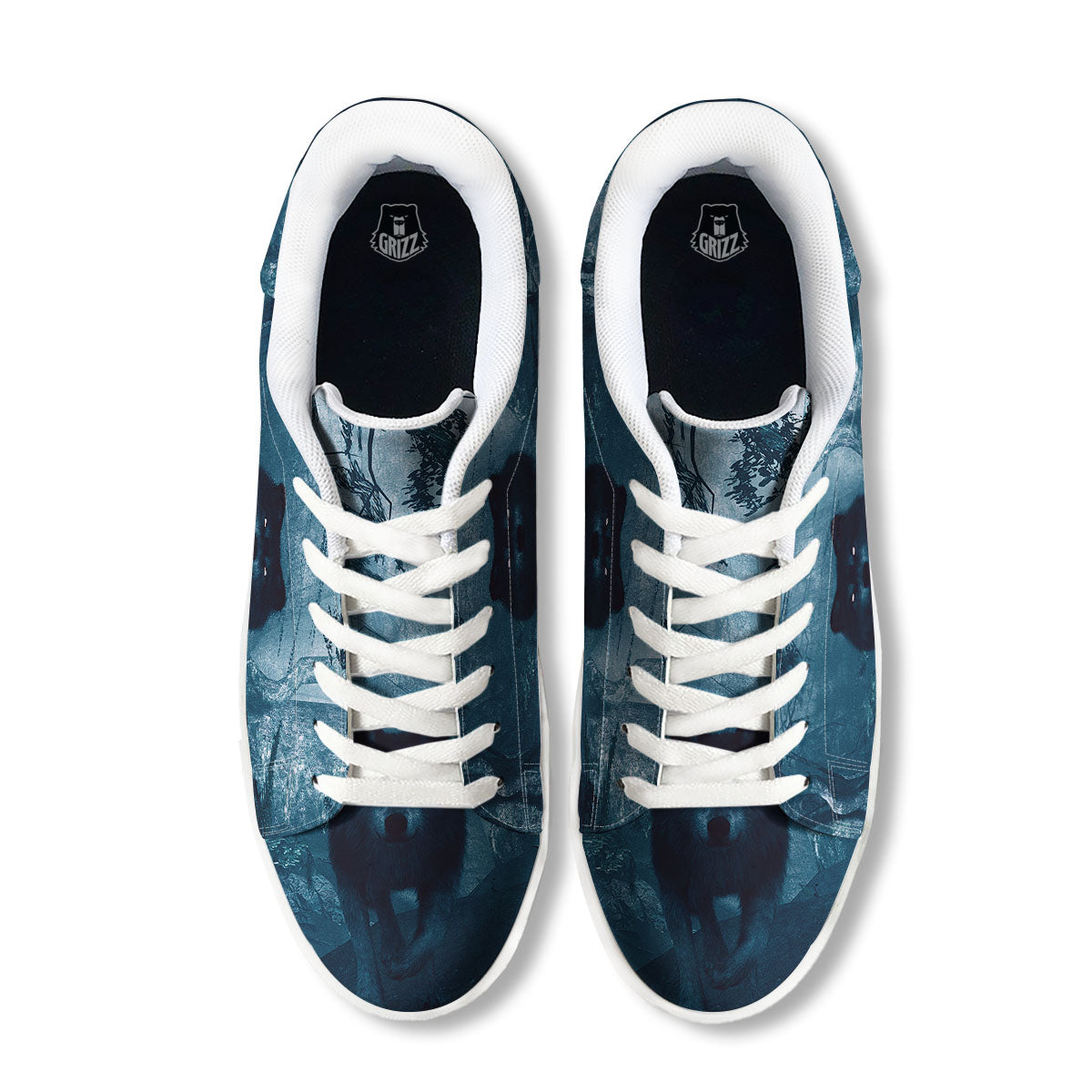 Wolf Jungle Print White Low Top Sneakers-grizzshop