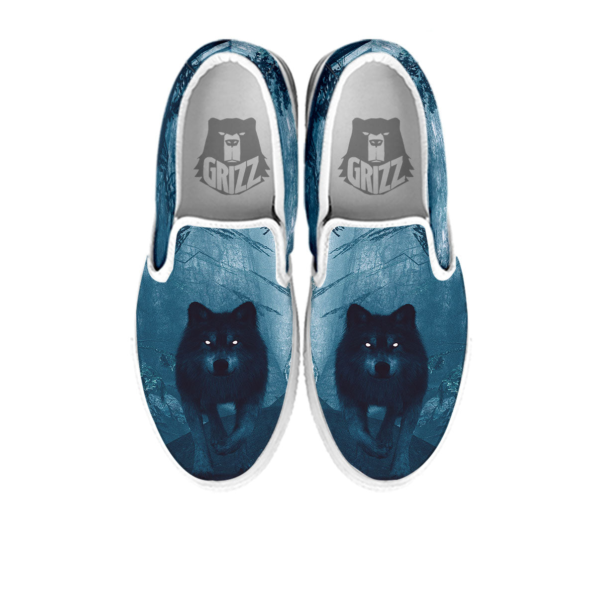 Wolf Jungle Print White Slip On Shoes-grizzshop