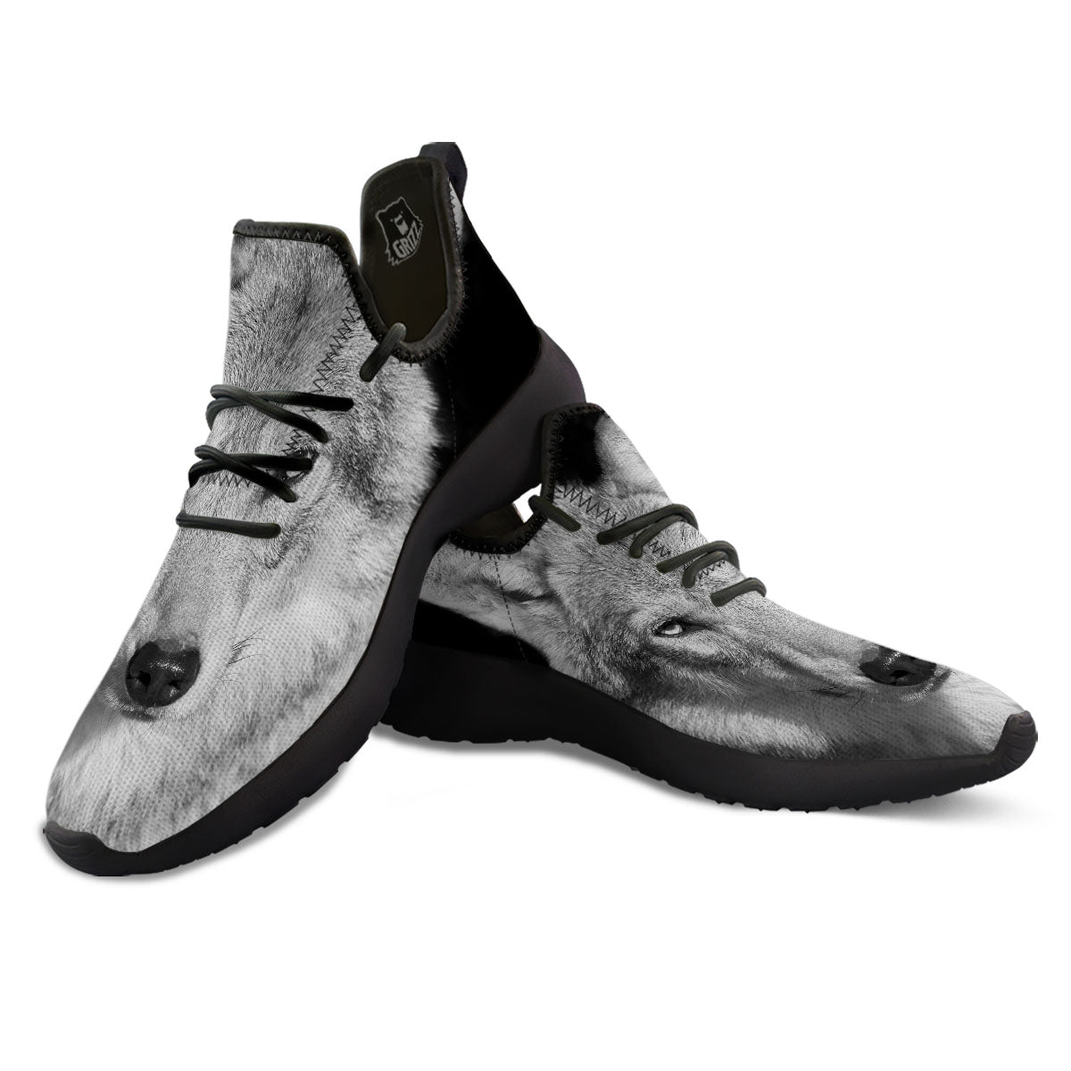 Wolf Monochrome Print Black Athletic Shoes-grizzshop