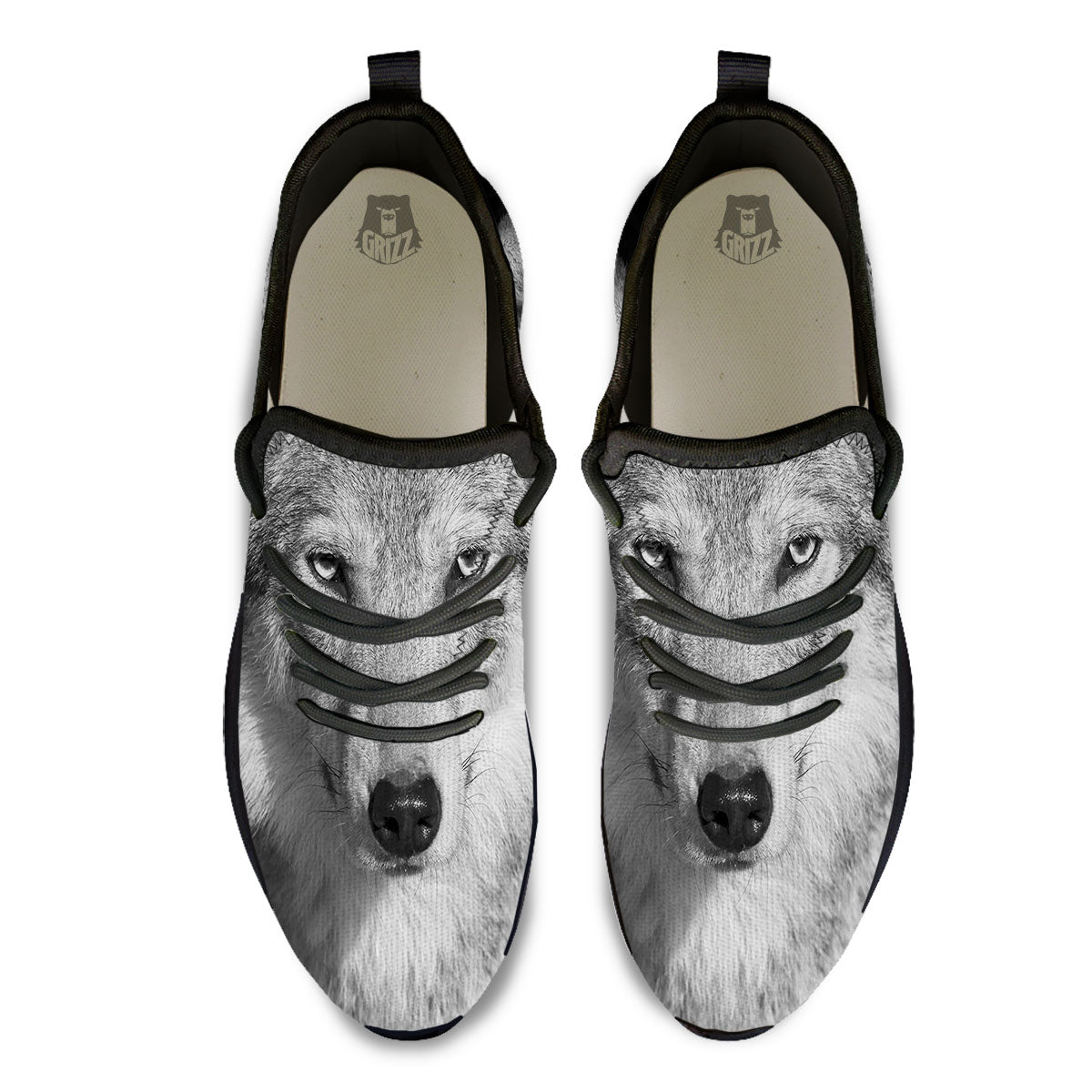Wolf Monochrome Print Black Athletic Shoes-grizzshop