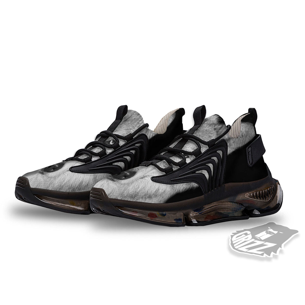 Wolf Monochrome Print Black Gym Shoes-grizzshop
