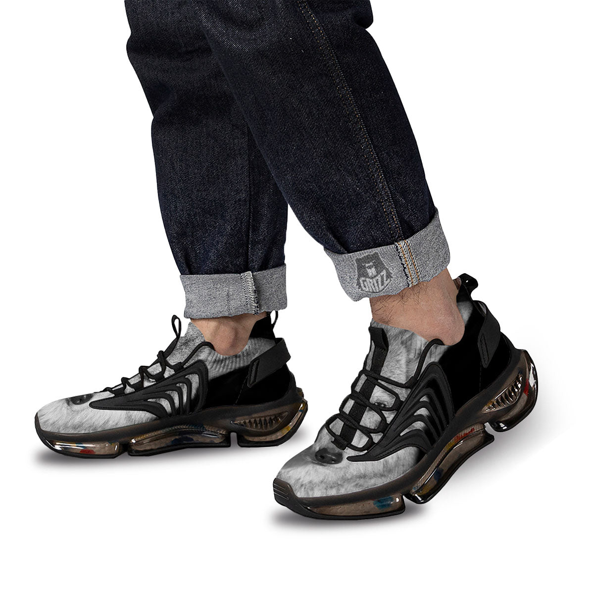 Wolf Monochrome Print Black Gym Shoes-grizzshop