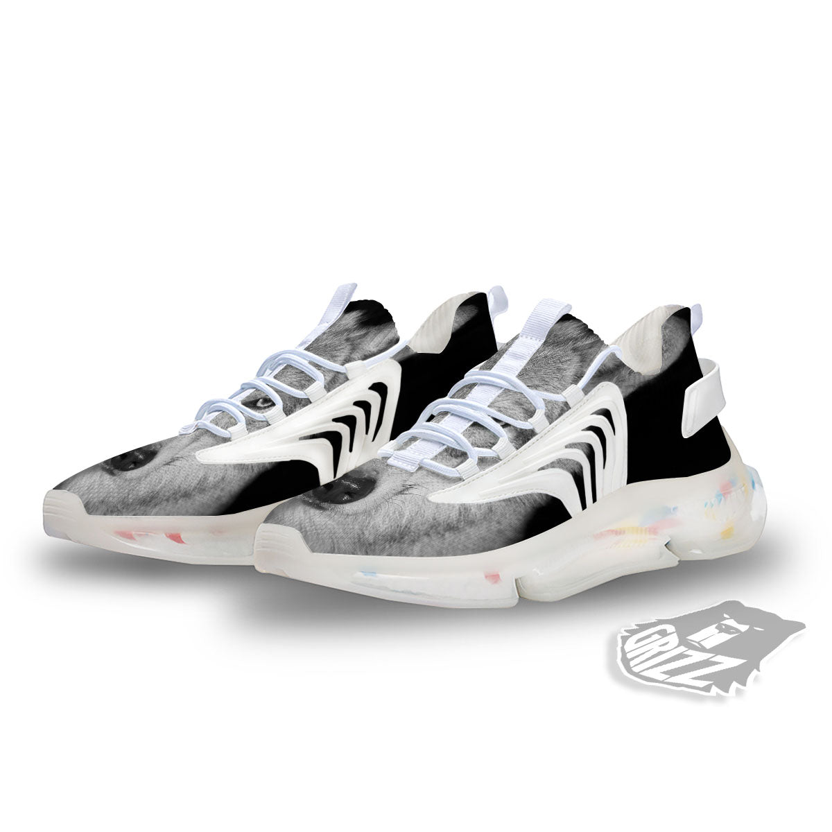 Wolf Monochrome Print White Gym Shoes-grizzshop