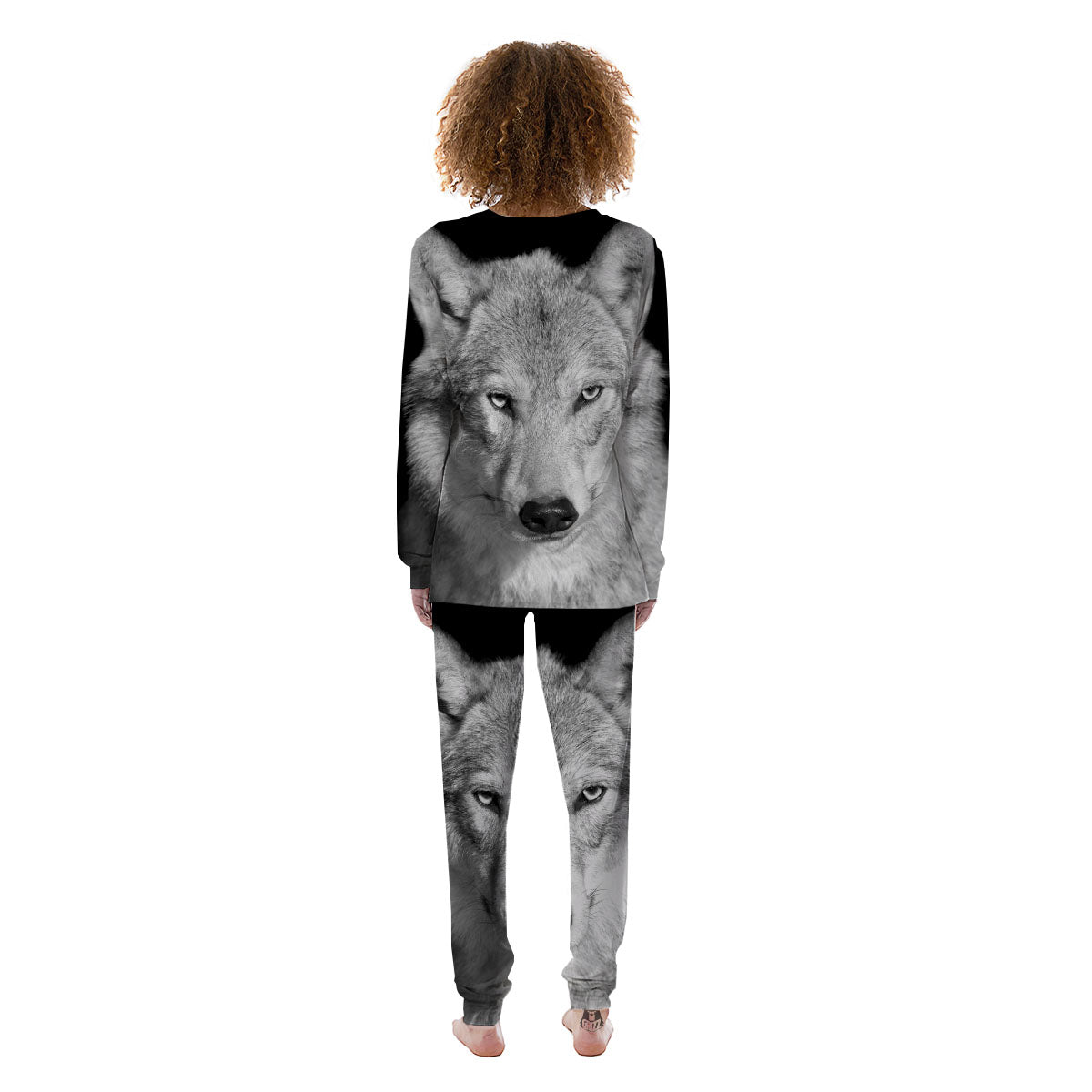 Wolf Monochrome Print Women's Pajamas-grizzshop