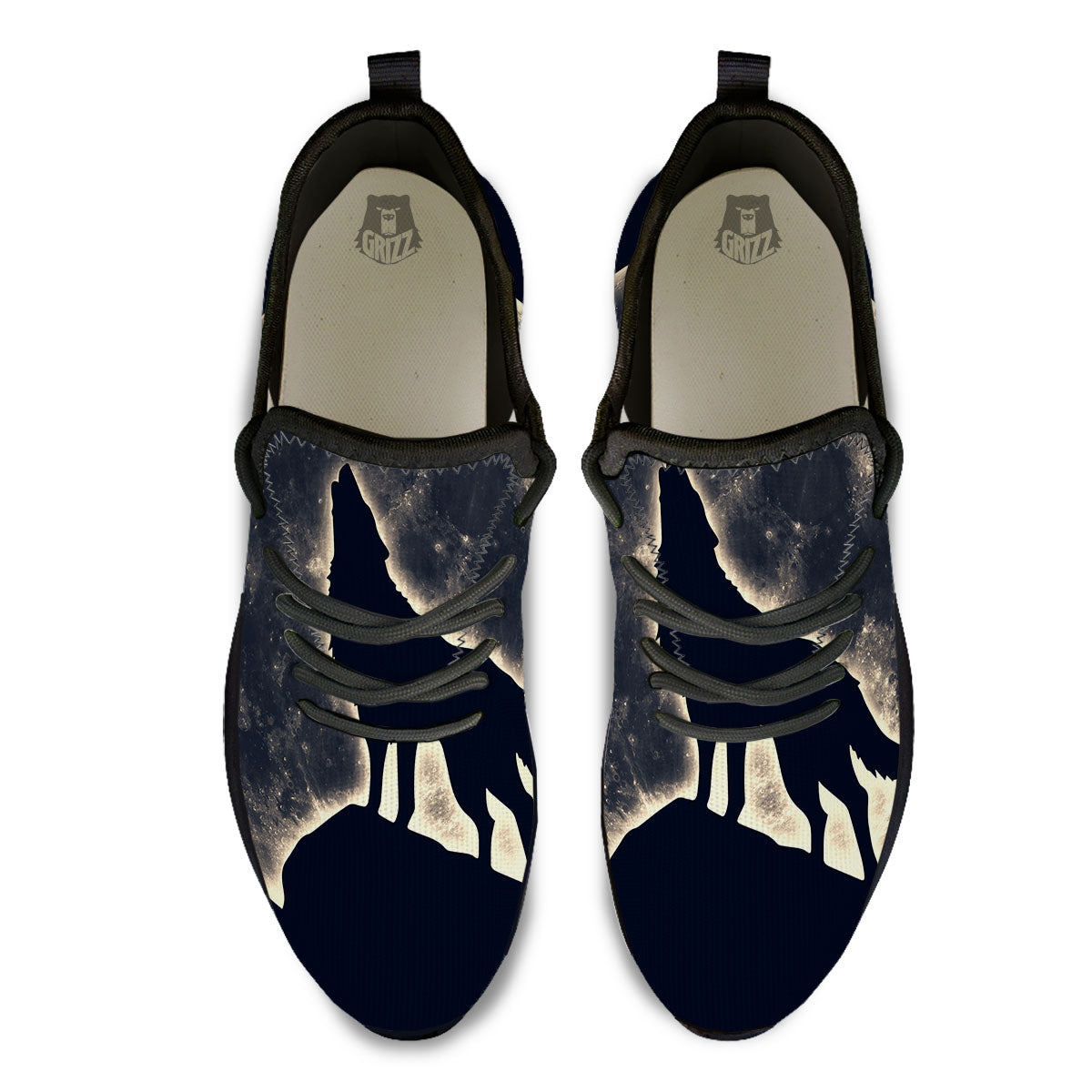 Wolf Moonlight Print Black Athletic Shoes-grizzshop