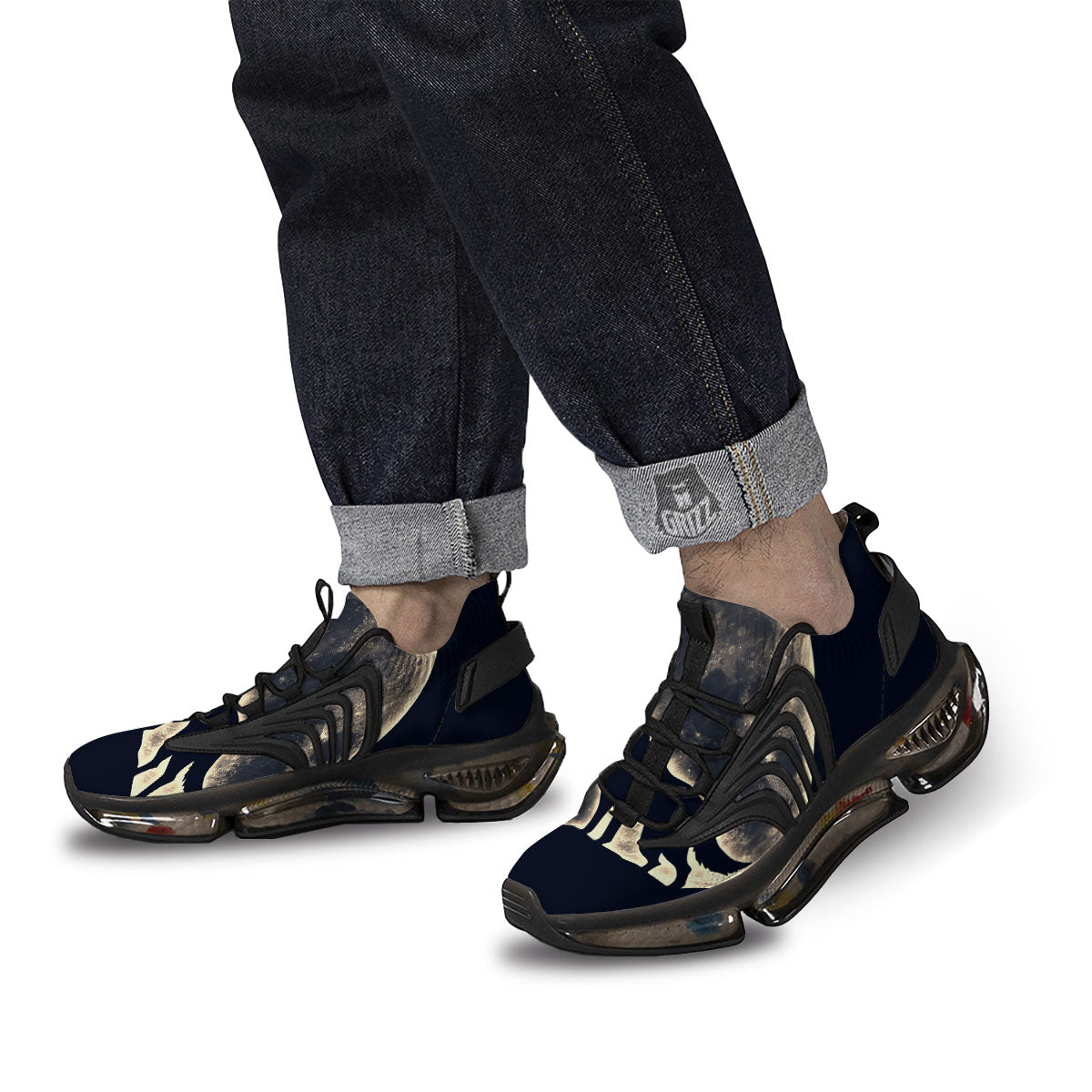 Wolf Moonlight Print Black Gym Shoes-grizzshop