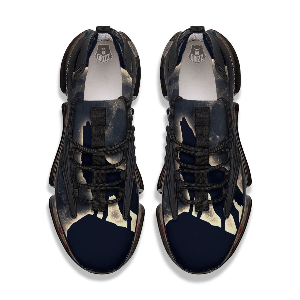 Wolf Moonlight Print Black Gym Shoes-grizzshop