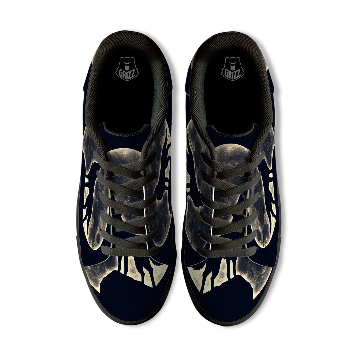 Wolf Moonlight Print Black Low Top Sneakers-grizzshop