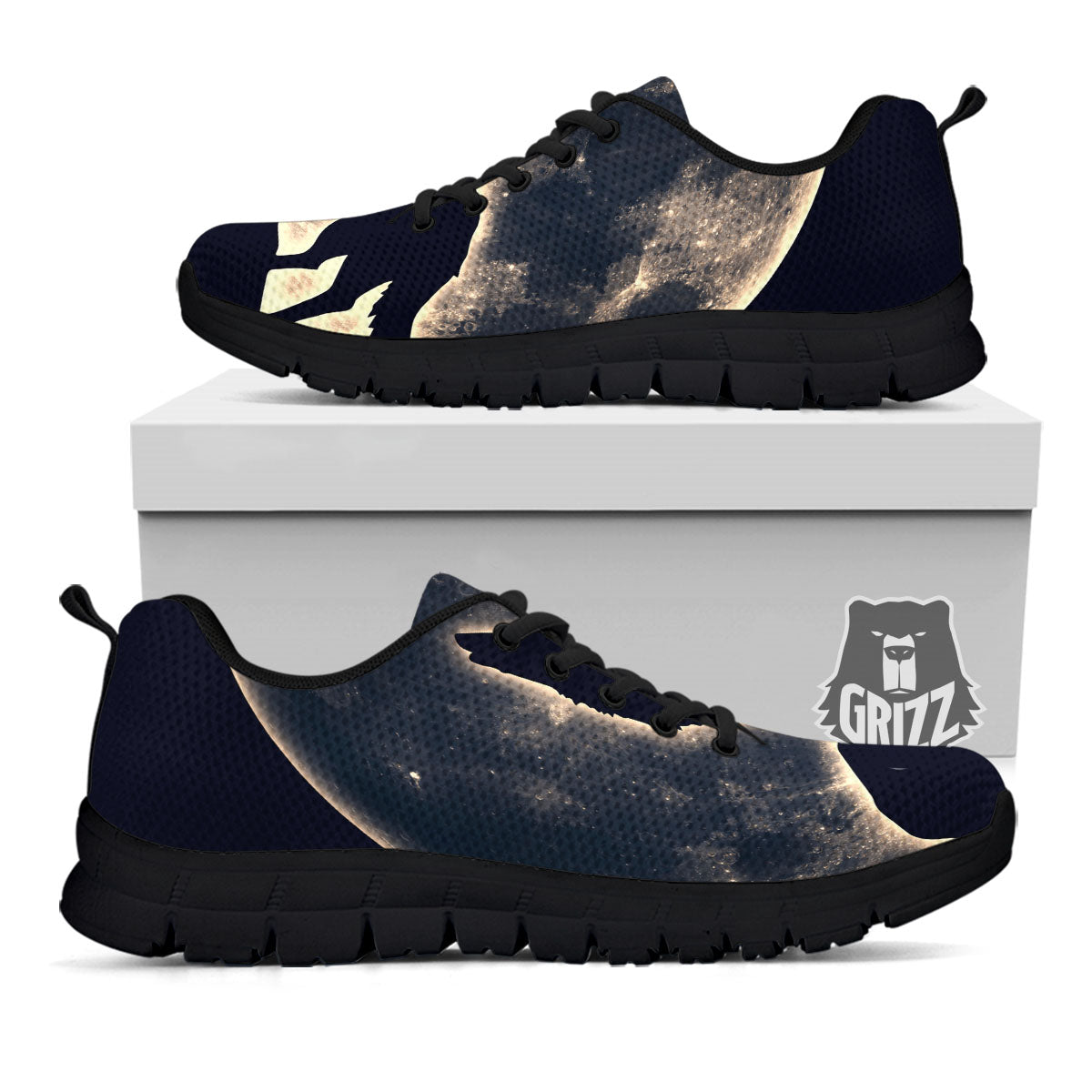 Wolf Moonlight Print Black Sneaker-grizzshop