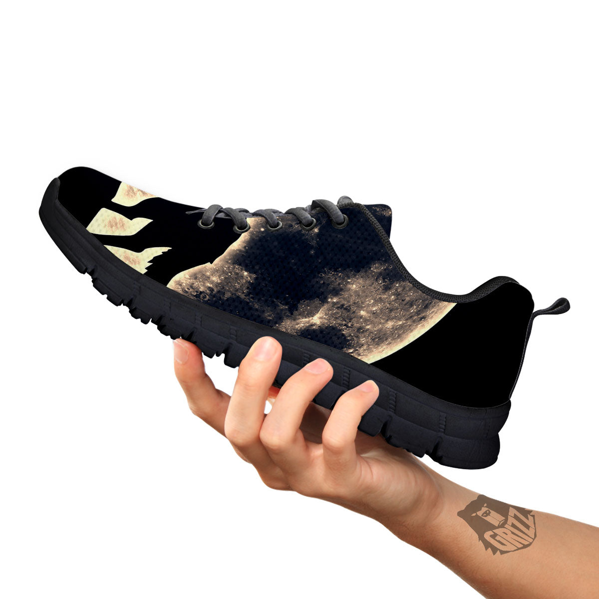Wolf Moonlight Print Black Sneaker-grizzshop