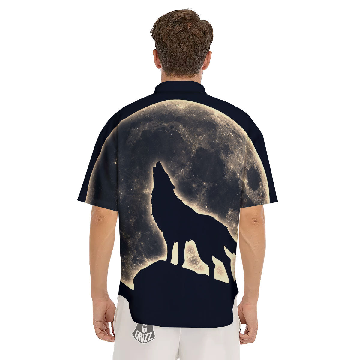 Wolf Moonlight Print Men's Short Sleeve Shirts-grizzshop