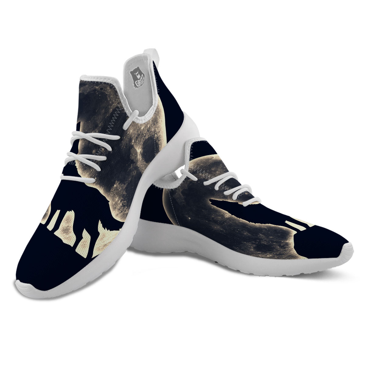 Wolf Moonlight Print White Athletic Shoes-grizzshop