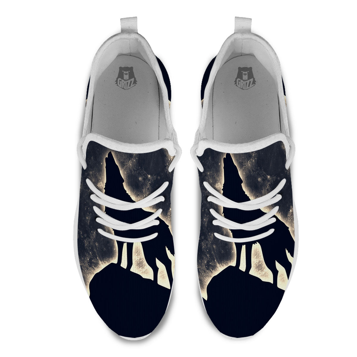 Wolf Moonlight Print White Athletic Shoes-grizzshop