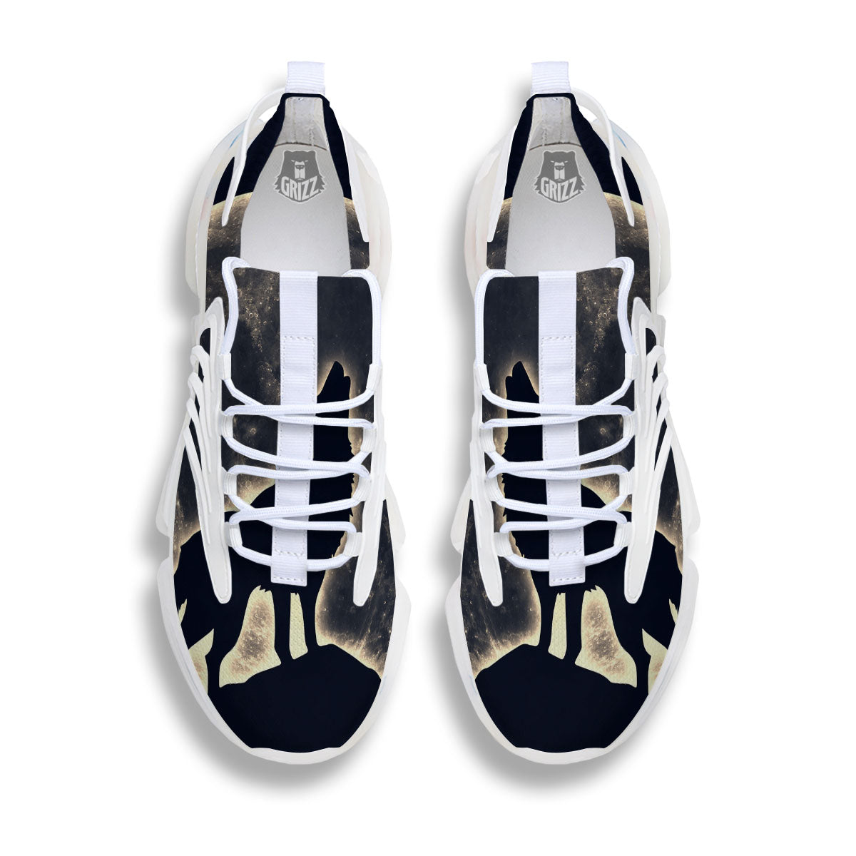 Wolf Moonlight Print White Gym Shoes-grizzshop