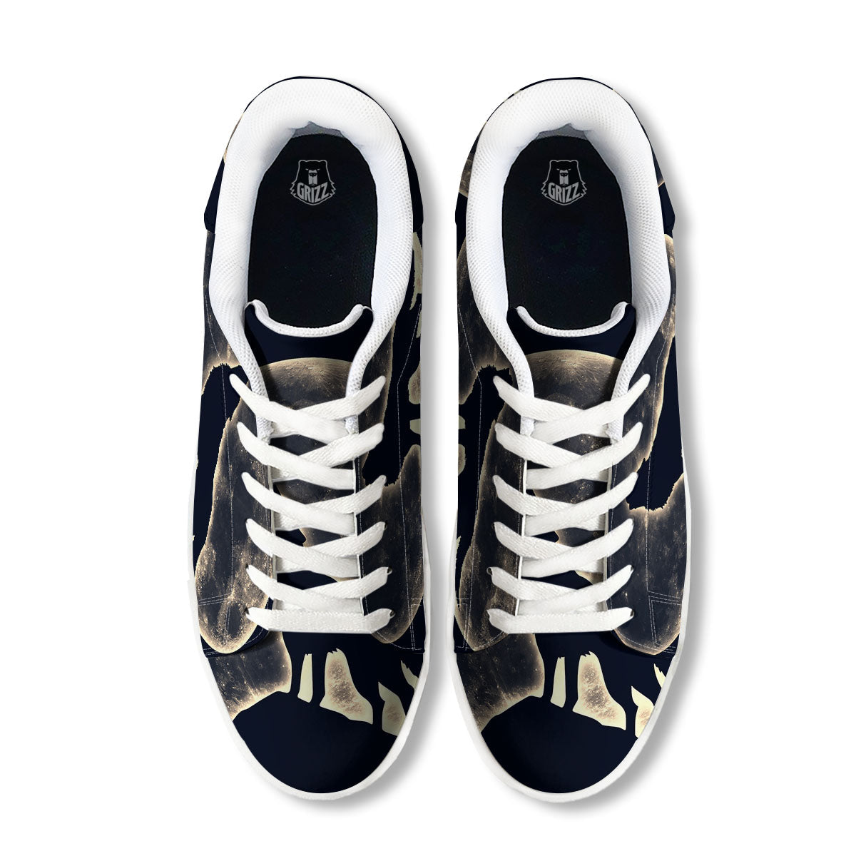 Wolf Moonlight Print White Low Top Sneakers-grizzshop