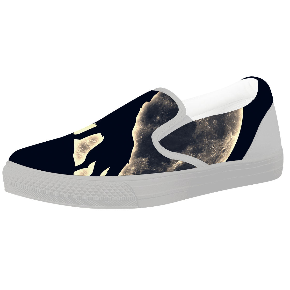 Wolf Moonlight Print White Slip On Shoes-grizzshop