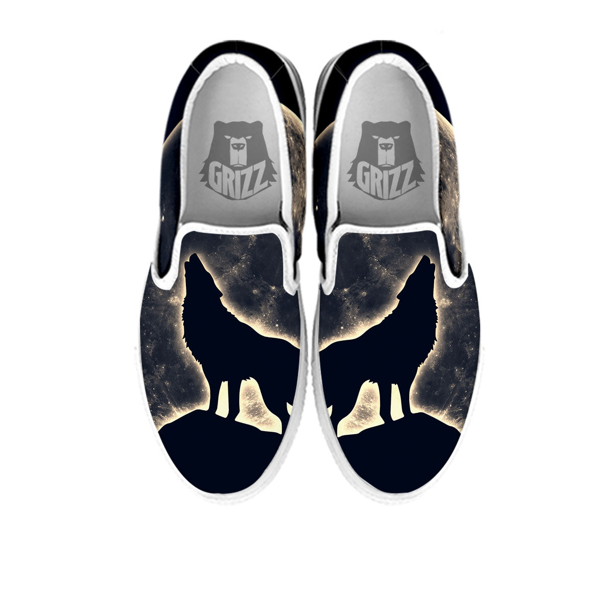 Wolf Moonlight Print White Slip On Shoes-grizzshop