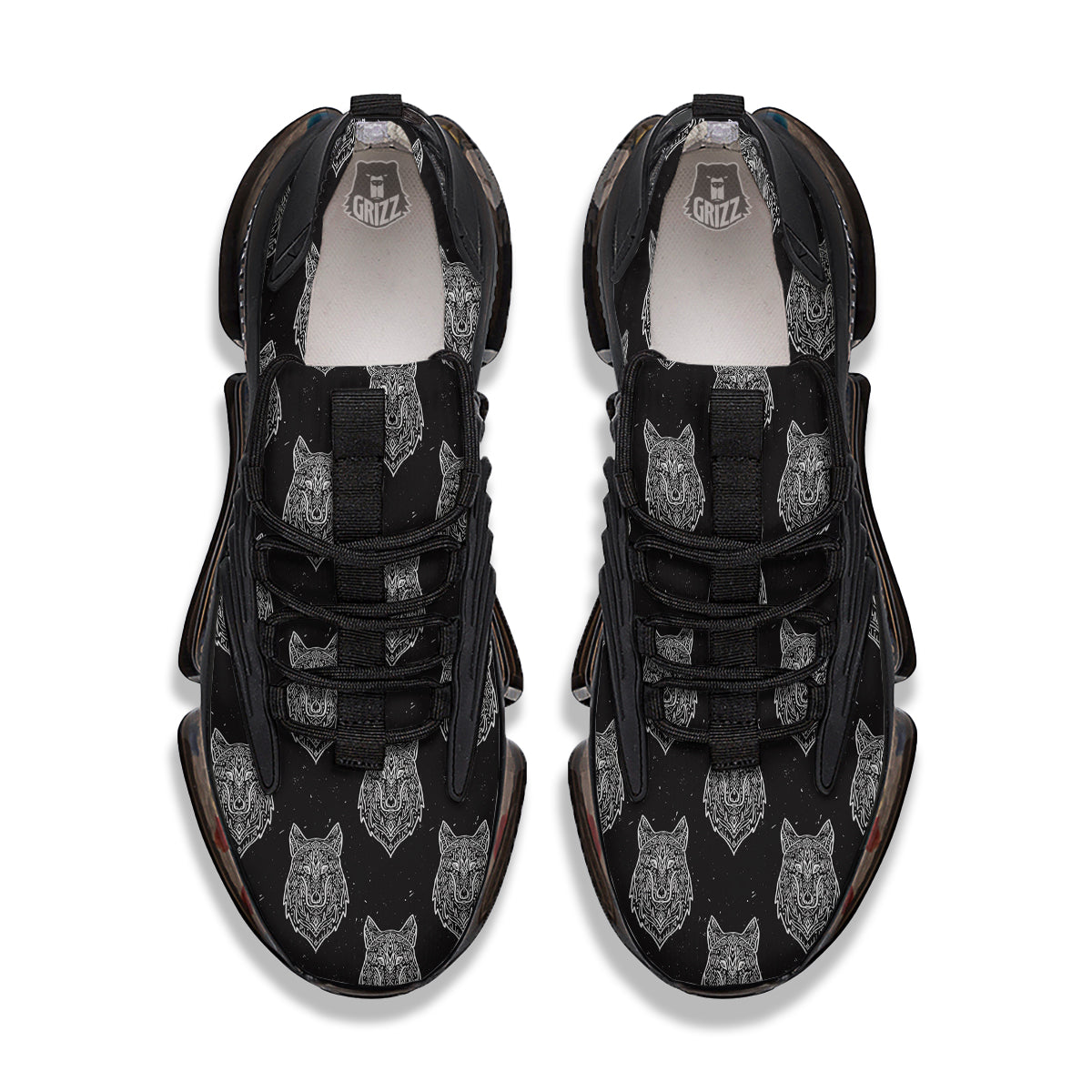Wolf Native Tribal Print Pattern Black Gym Shoes-grizzshop