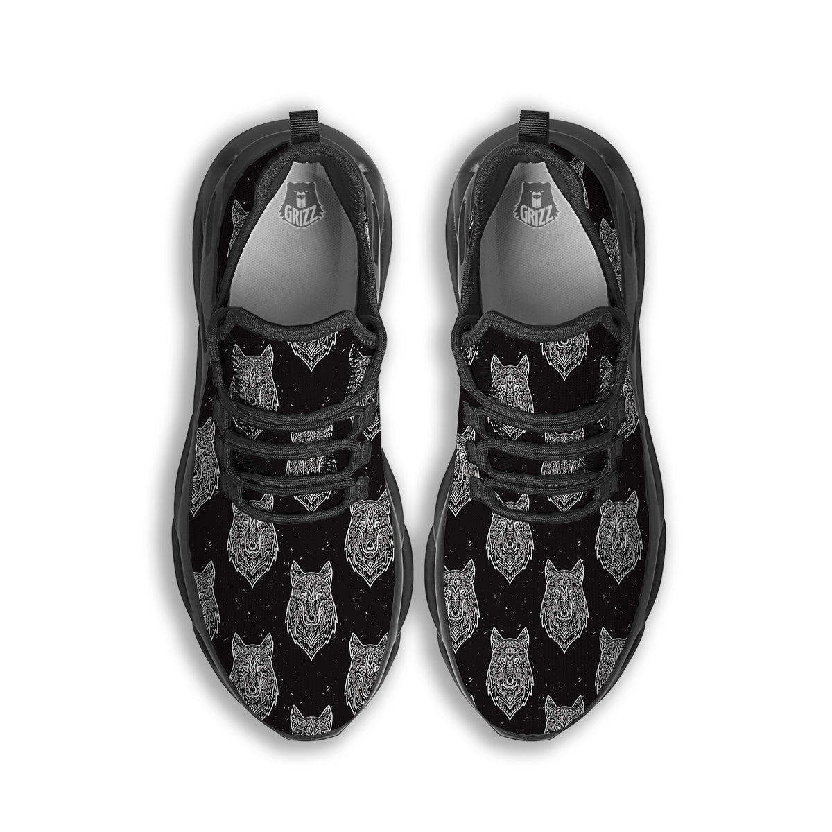 Wolf Native Tribal Print Pattern Black Running Shoes-grizzshop