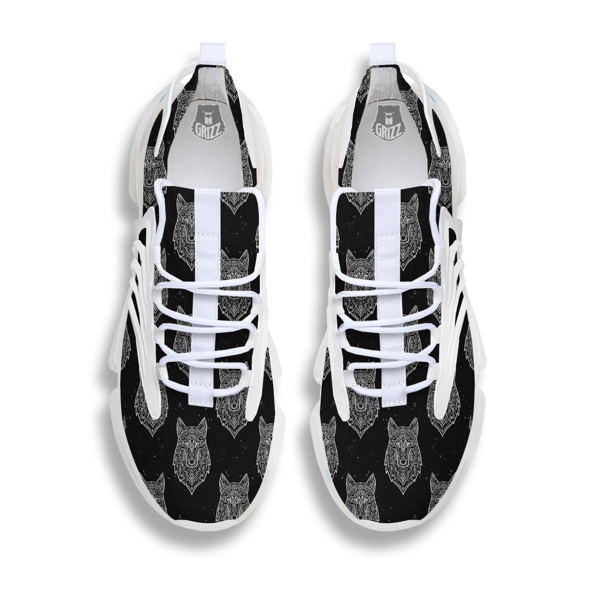 Wolf Native Tribal Print Pattern White Gym Shoes-grizzshop
