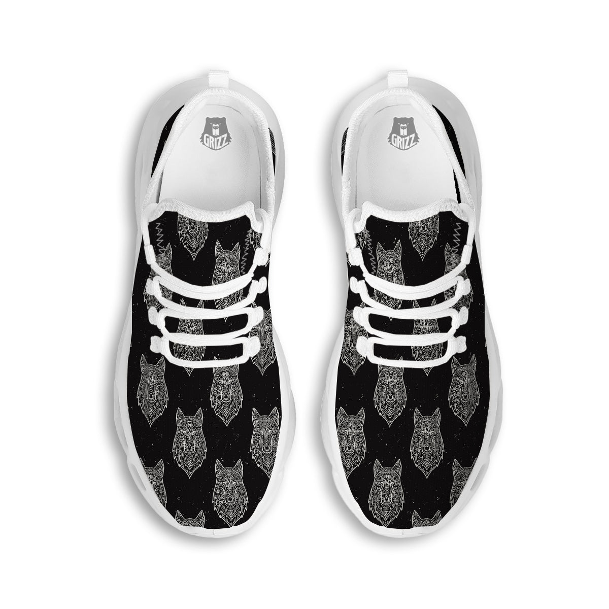 Wolf Native Tribal Print Pattern White Running Shoes-grizzshop