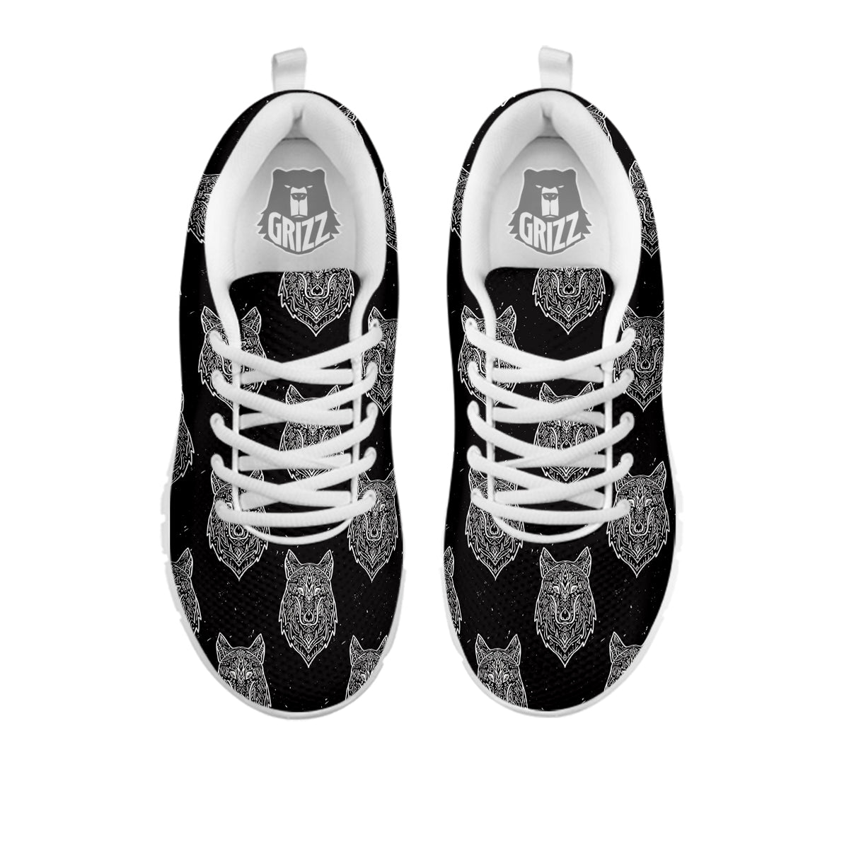 Wolf Native Tribal Print Pattern White Sneaker-grizzshop
