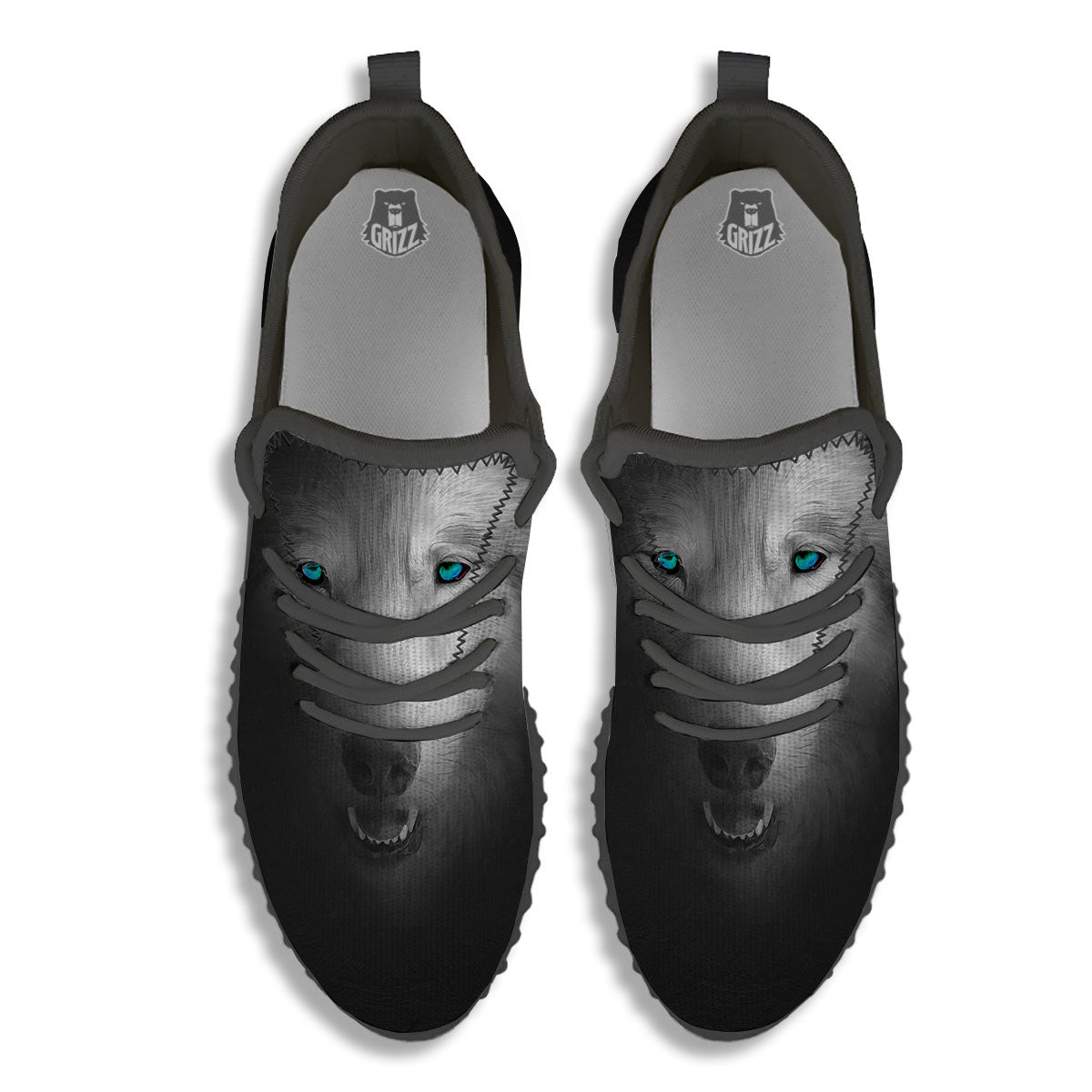 Wolf Painting Watercolor Print Black Walking Shoes-grizzshop