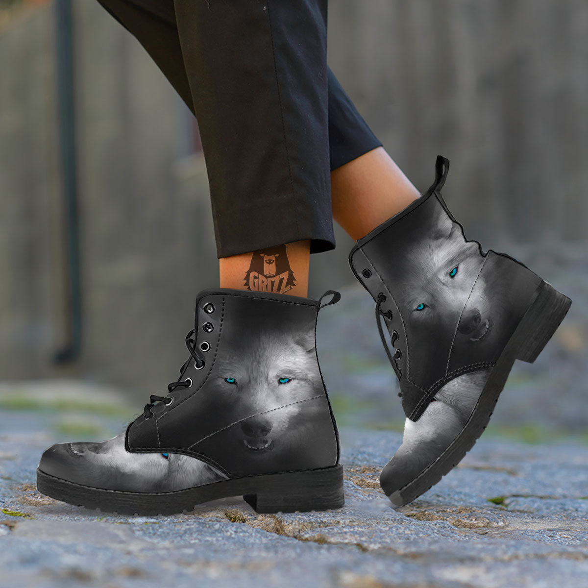 Wolf Painting Watercolor Print Leather Boots-grizzshop