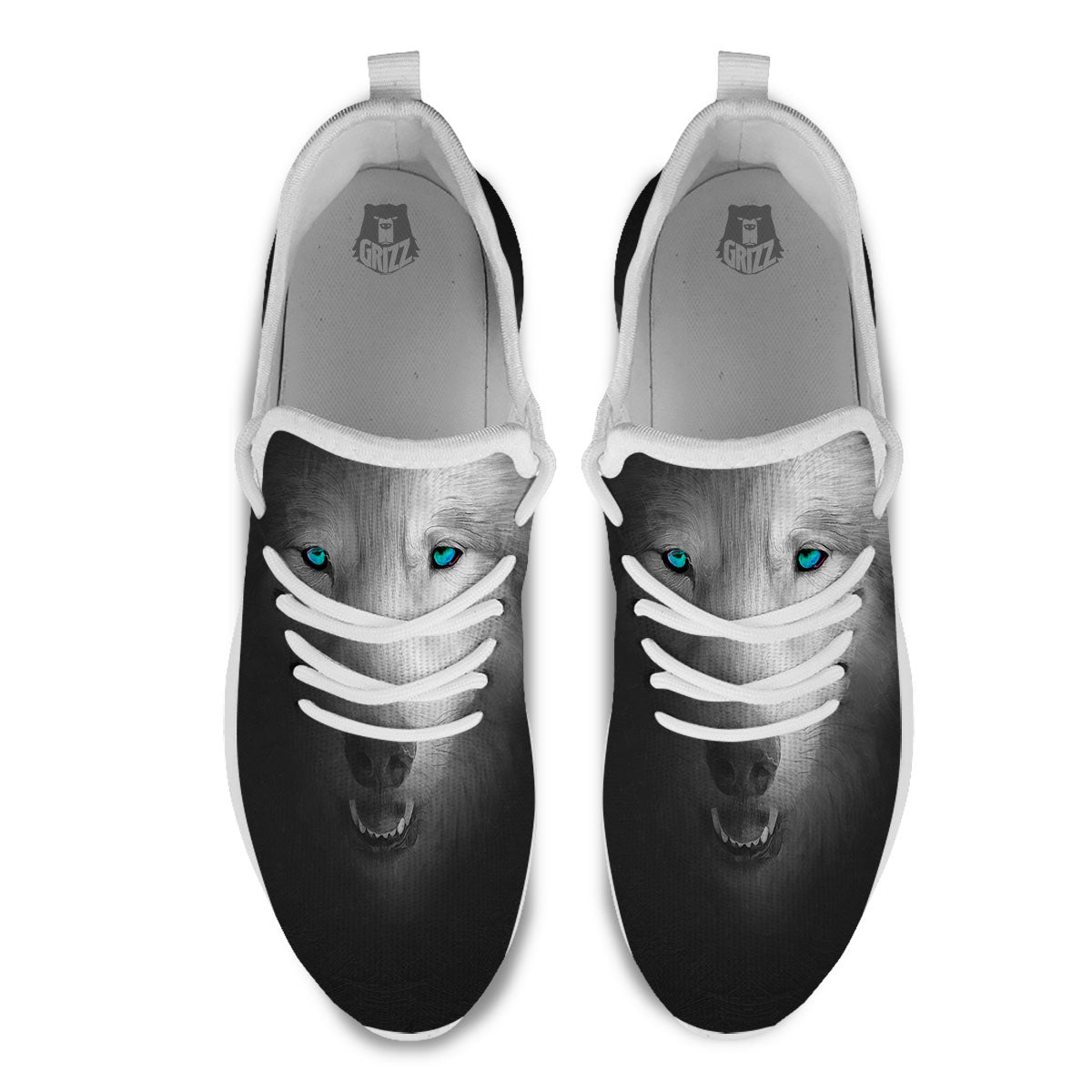 Wolf Painting Watercolor Print White Athletic Shoes-grizzshop