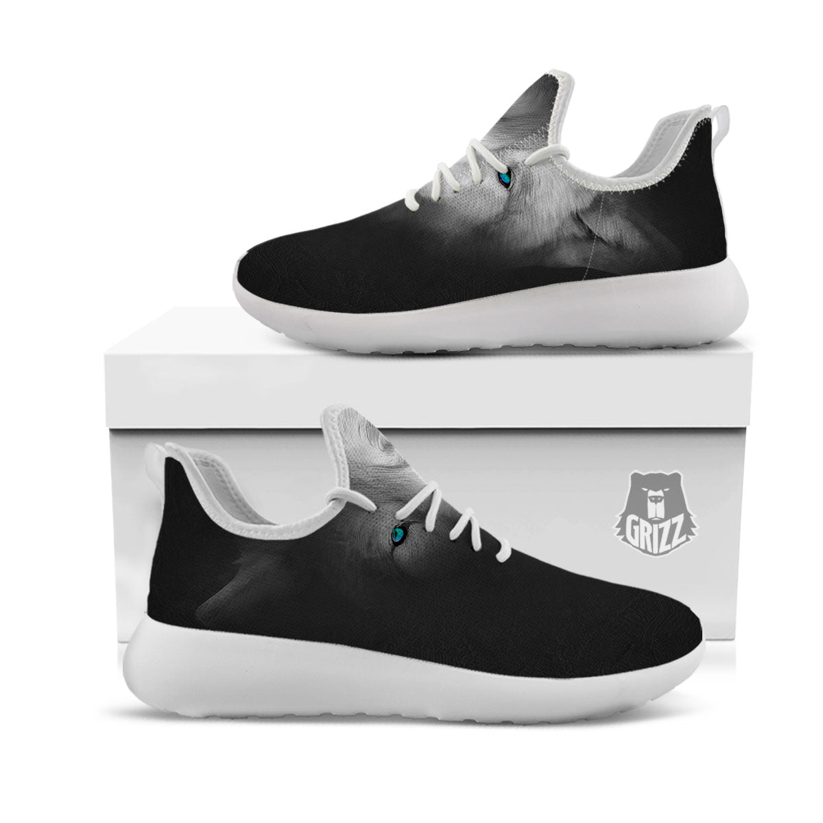 Wolf Painting Watercolor Print White Athletic Shoes-grizzshop