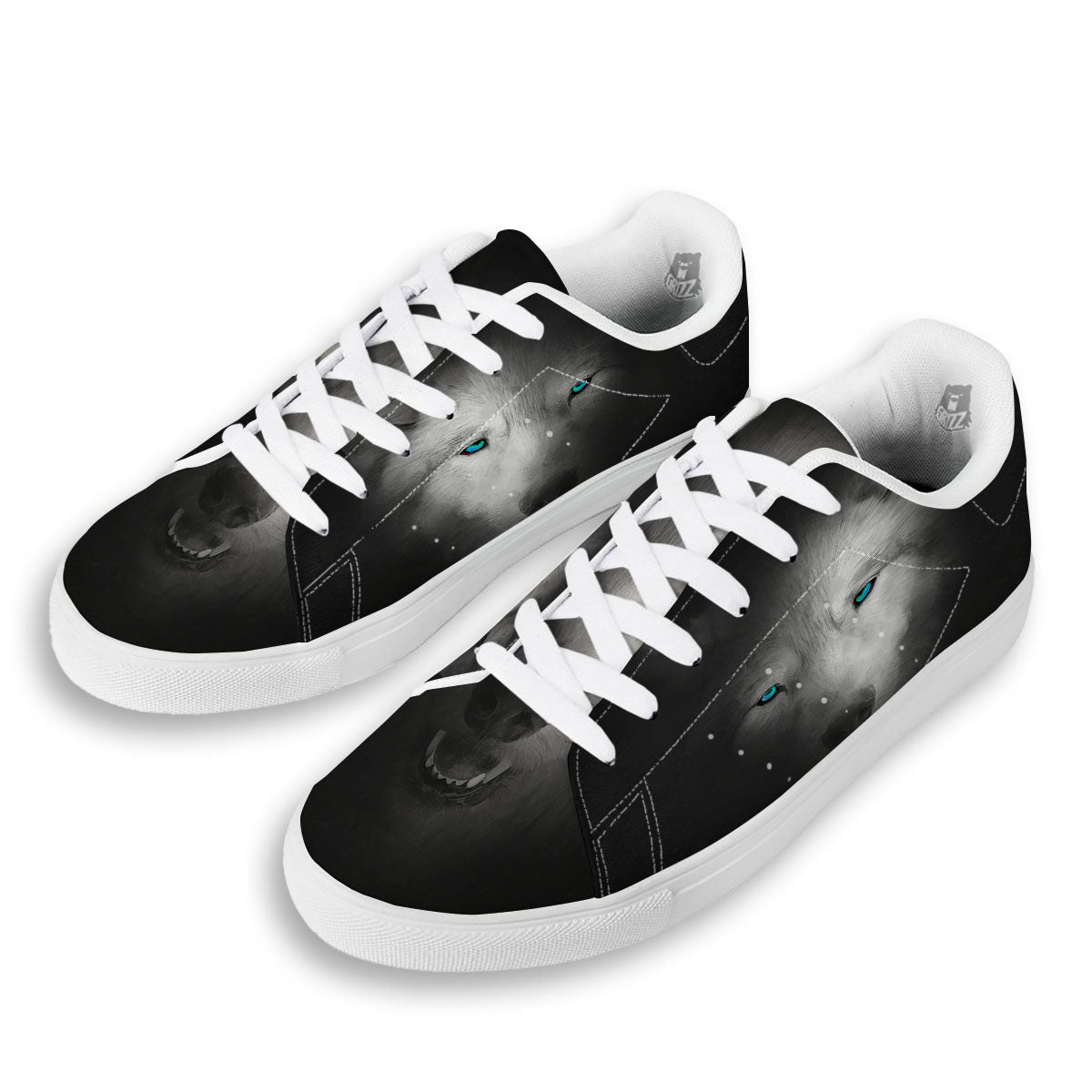 Wolf Painting Watercolor Print White Low Top Sneakers-grizzshop