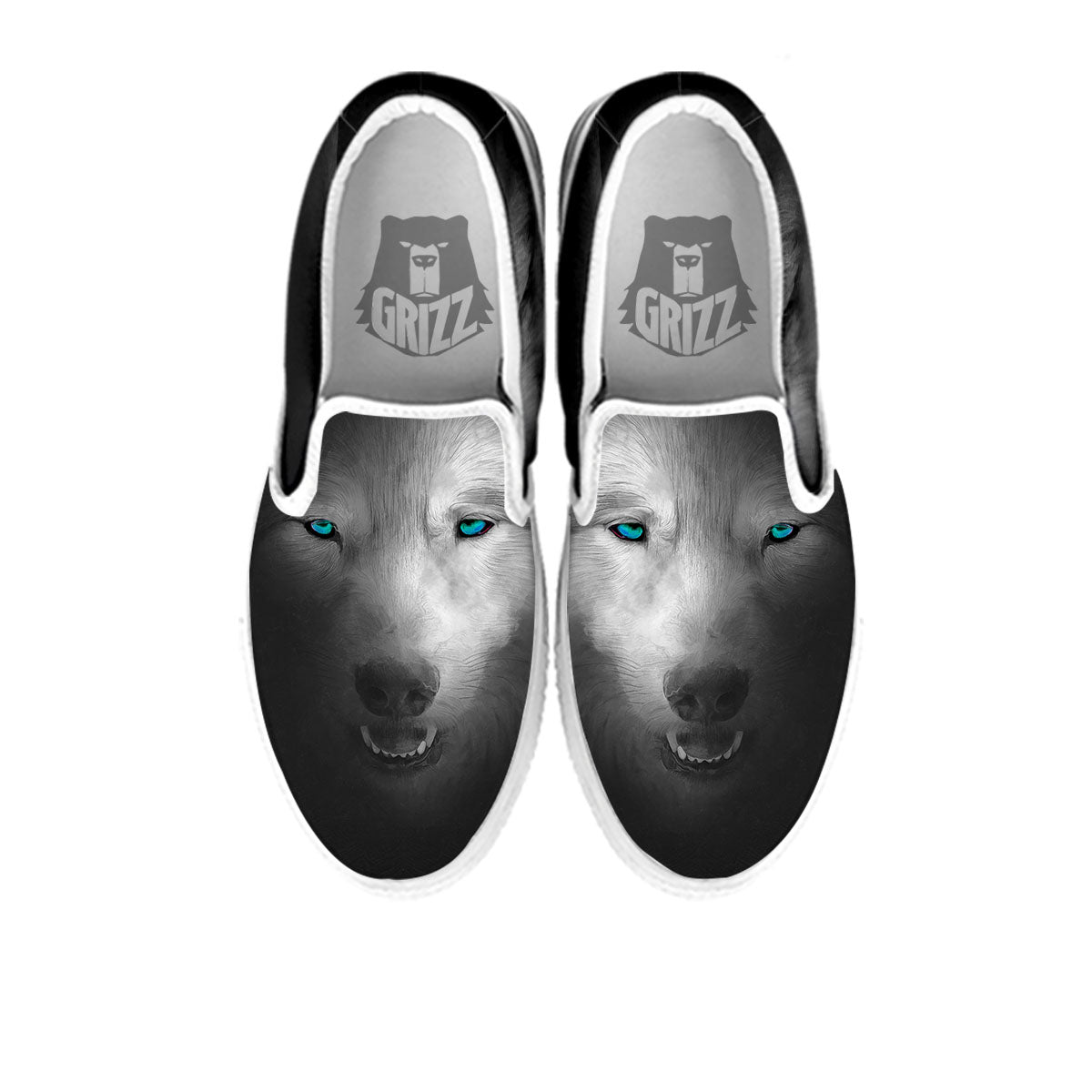 Wolf Painting Watercolor Print White Slip On Shoes-grizzshop